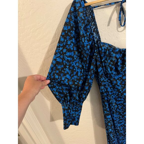 Topshop Midnight Blue Floral Milkmaid Style Boho Dress - Picture 5 of 13